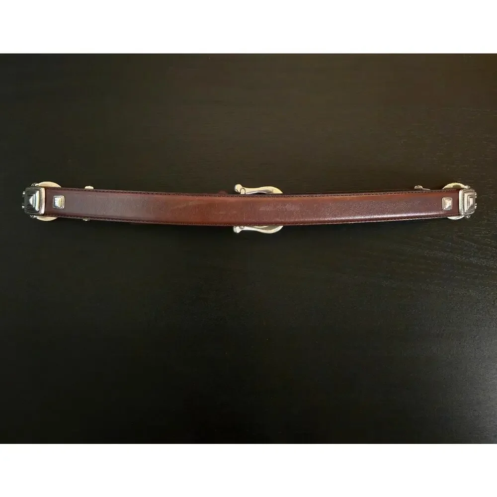 Western Brown Leather Belt Silver Tone Inset Concho Medallion Hardware M Fossil